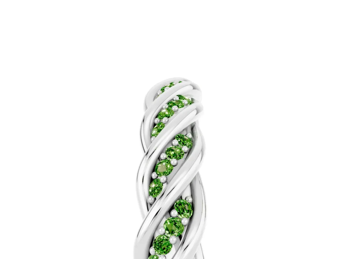 Twisted Pavé Round Peridot Eternity Band with Shared Prong Setting Platinum