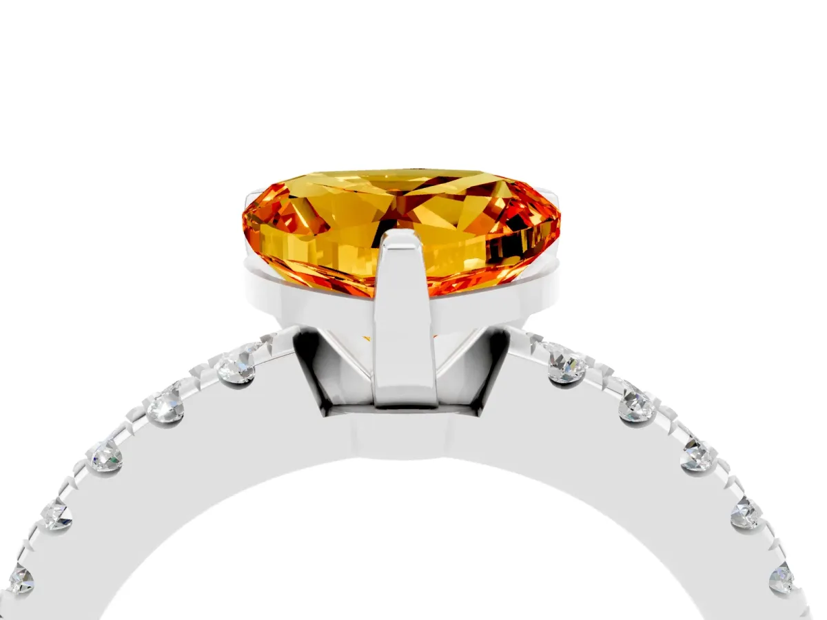 Heart Cut Solitaire Citrine with Pavé Band and Four-Prong Setting Silver