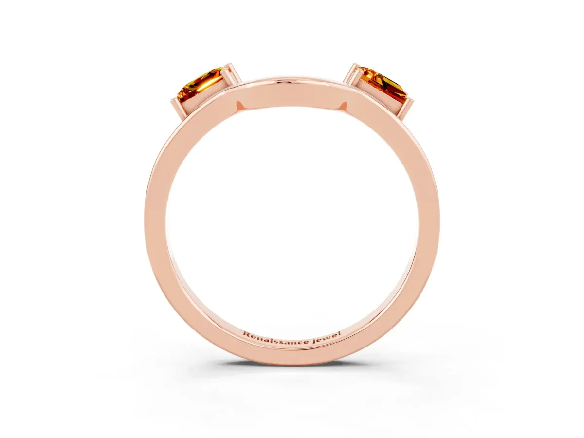 Princess Cut Citrine Two-Stone Open Band Ring with Four-Prong Setting Rose gold