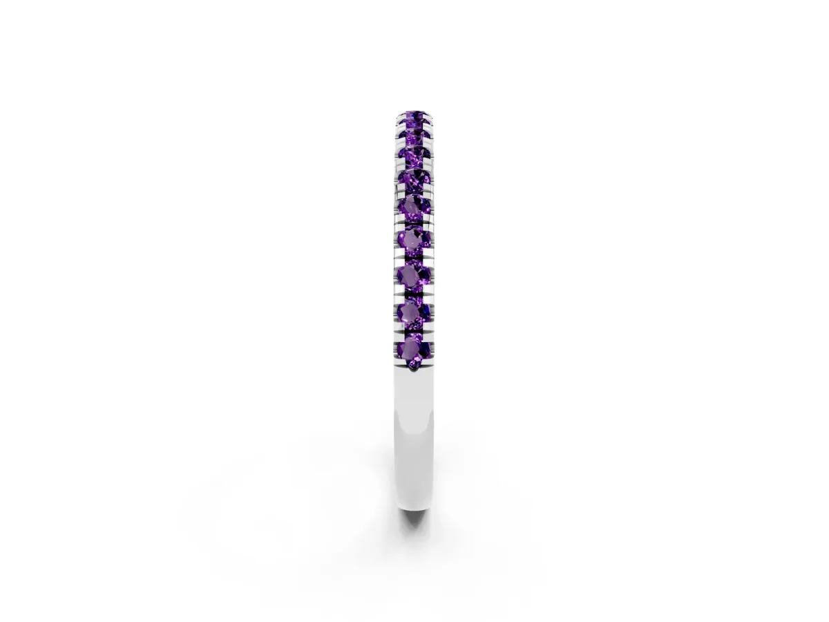 Pavé Round Amethyst Half Eternity Band with Shared Prong Setting Silver