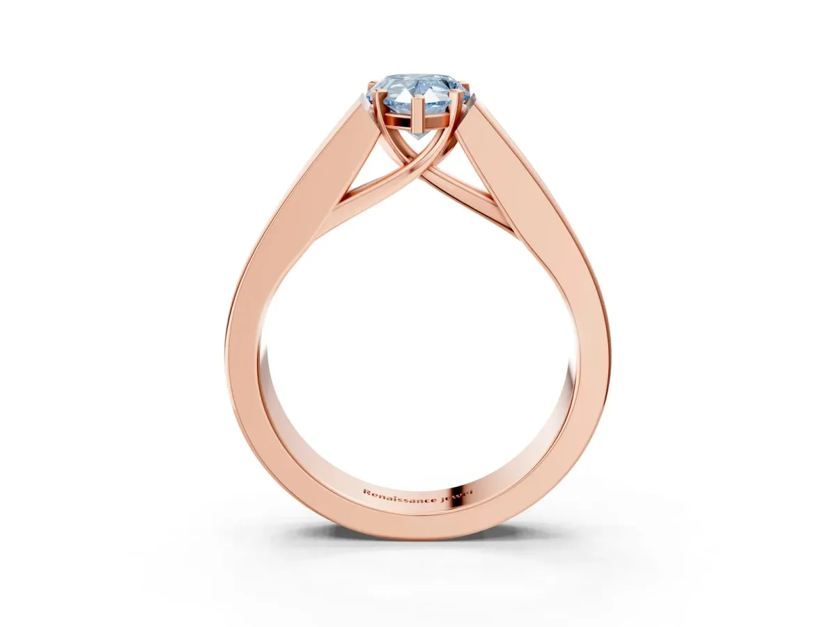 Fancy Blue Pear Cut Cut Channel Set Solitaire Ring with Four-Prong Setting Rose gold