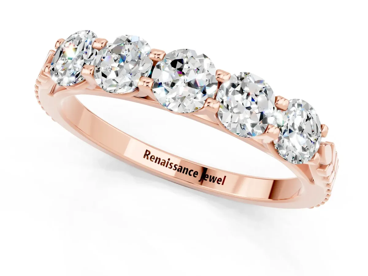 Five-Stone Round Moissanite Prong-Set Band Rose gold