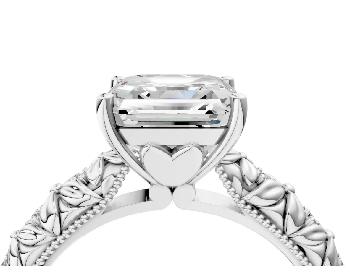 Asscher Cut Solitaire Floral Milgrain Engagement Ring Platinum