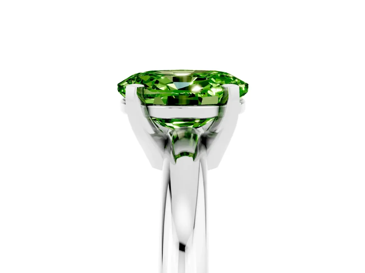 Oval Cut Peridot Solitaire Engagement Ring with Round Band and Four-Prong Setting Silver