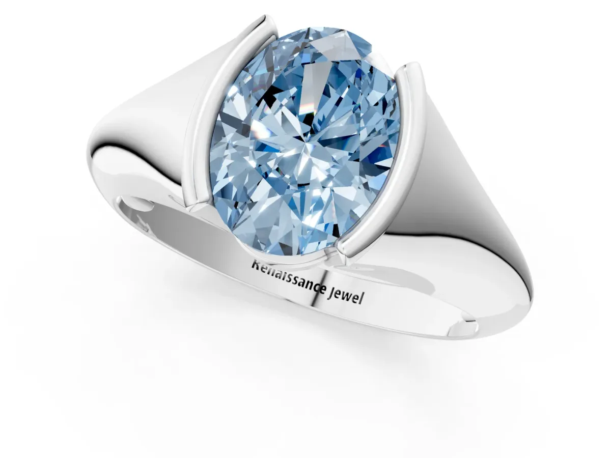 Fancy Blue Oval Cut Solitaire Tension Set Diamond Ring Platinum