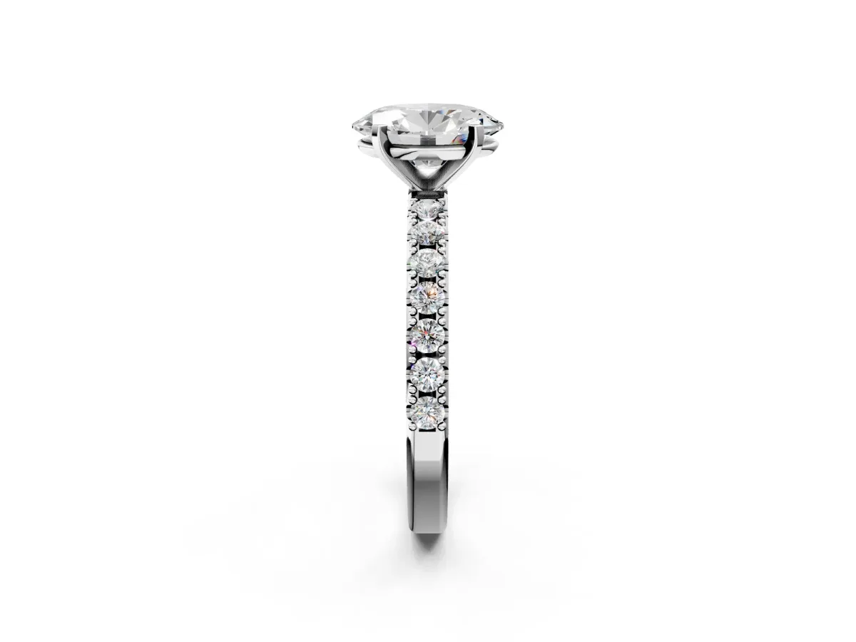 Oval Cut Diamond Solitaire Pavé Band with Four-Prong Setting White gold