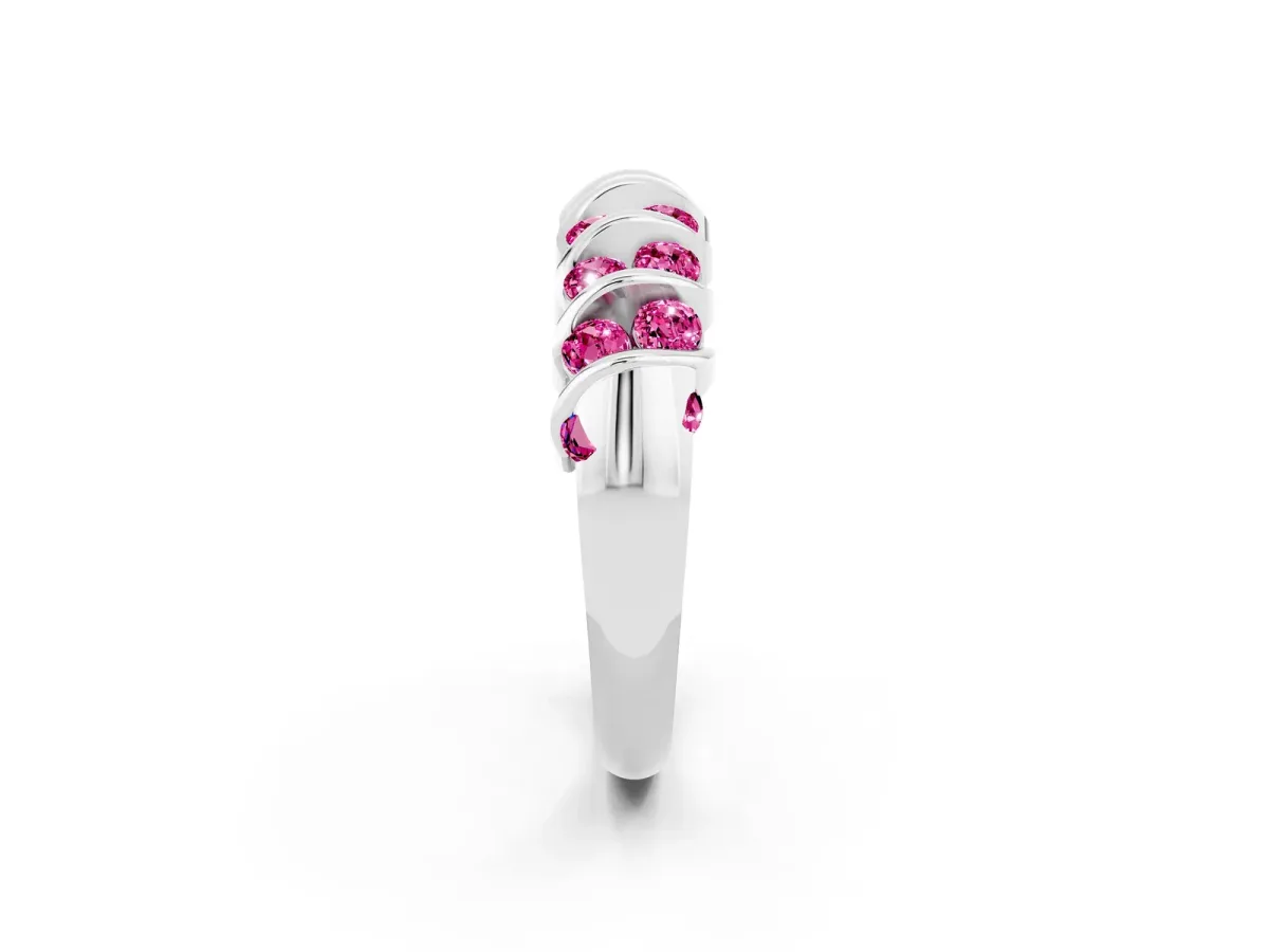 Channel Set Round Pink Sapphire Multi-Row Band Silver