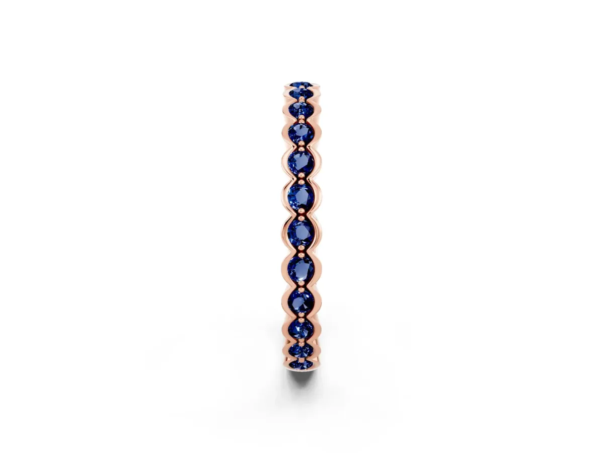 Round Blue Sapphire Bezel Set Eternity Band Rose gold