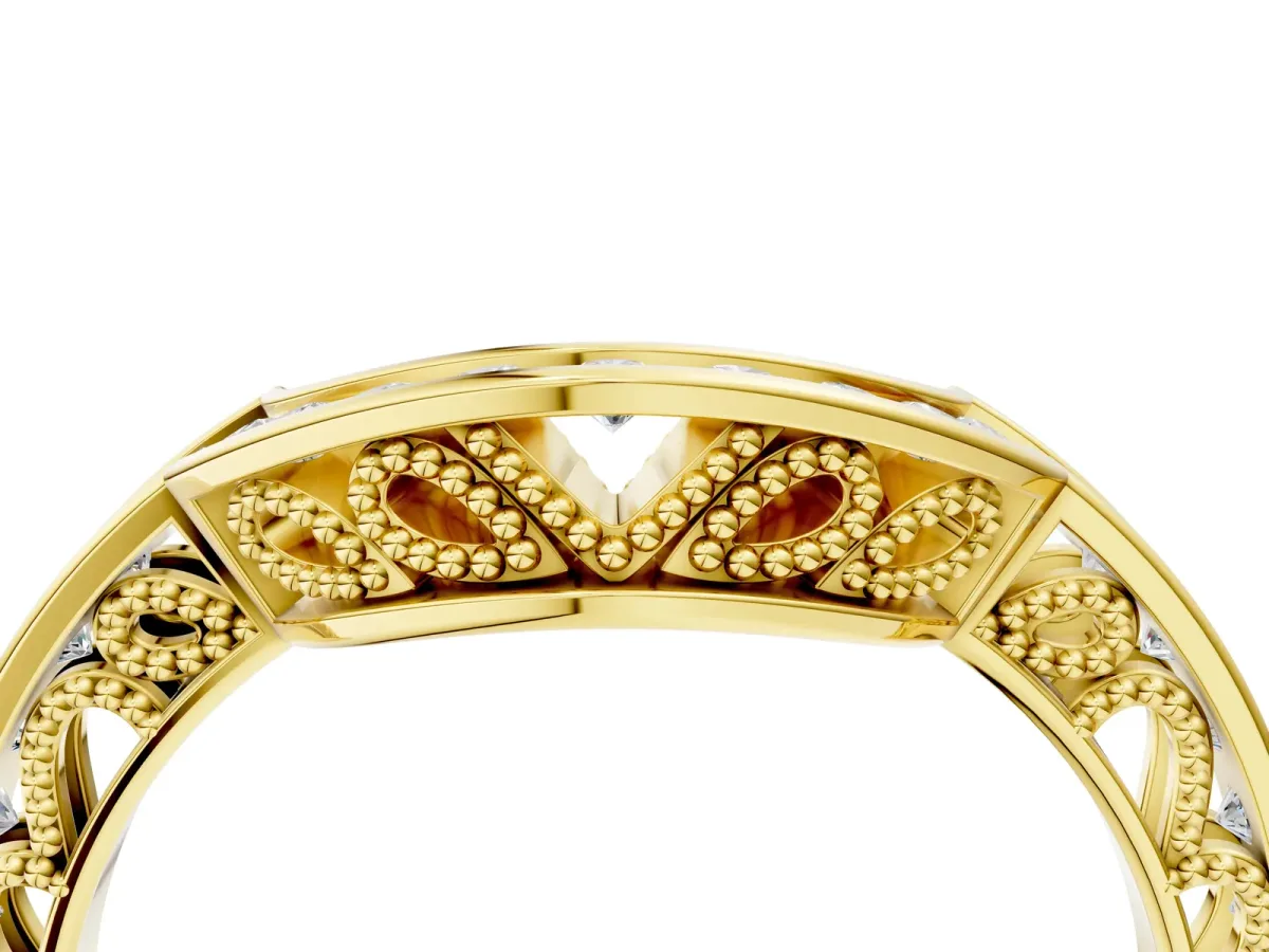 Round Channel-Set Diamond Contour Band Yellow gold