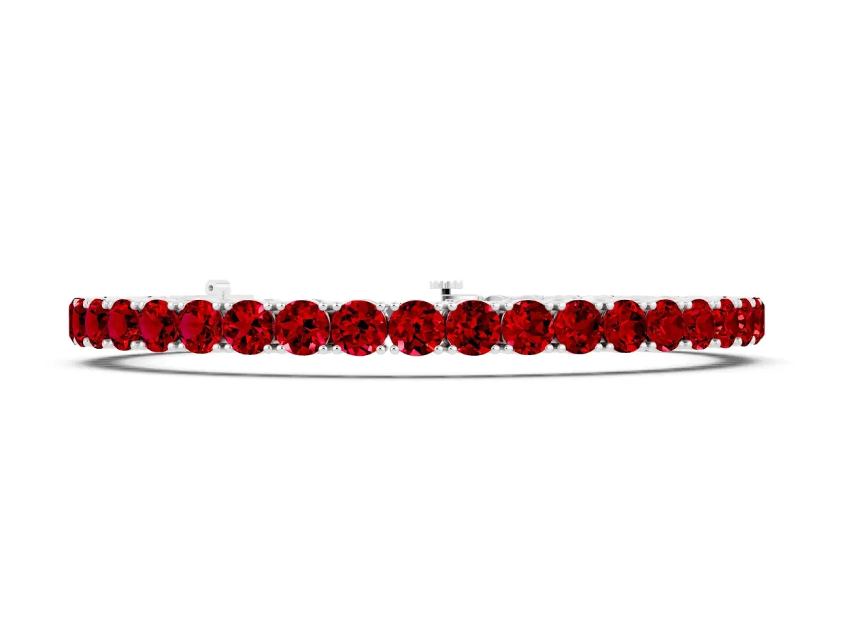 Round Brilliant Ruby Tennis Bracelet with Prong Setting White gold