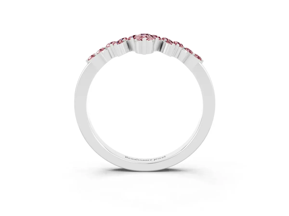 Marquise and Round Morganite Chevron Band with Prong Setting Silver