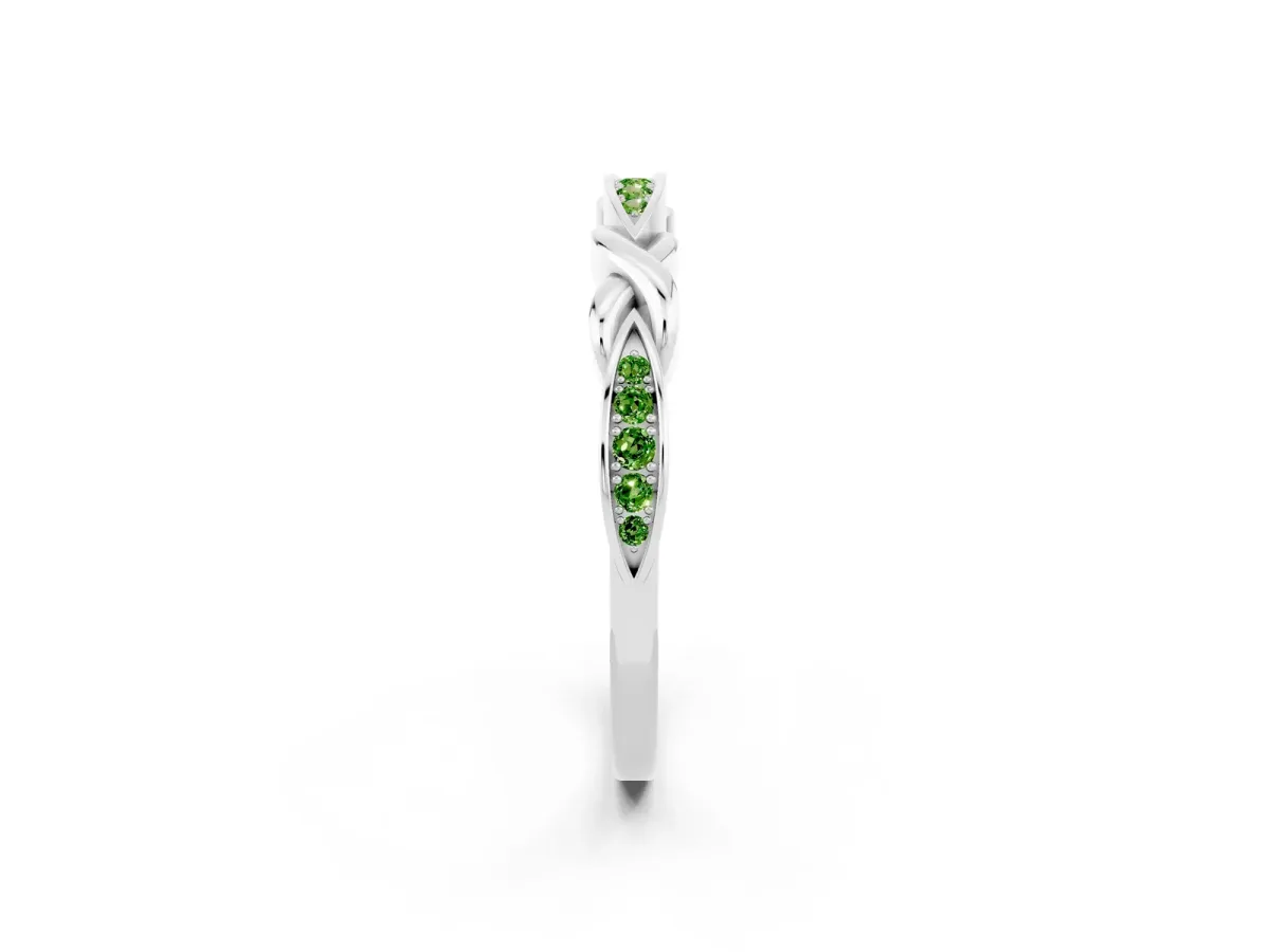 Twisted Marquise Peridot Pavé Band with Shared Prong Setting Platinum