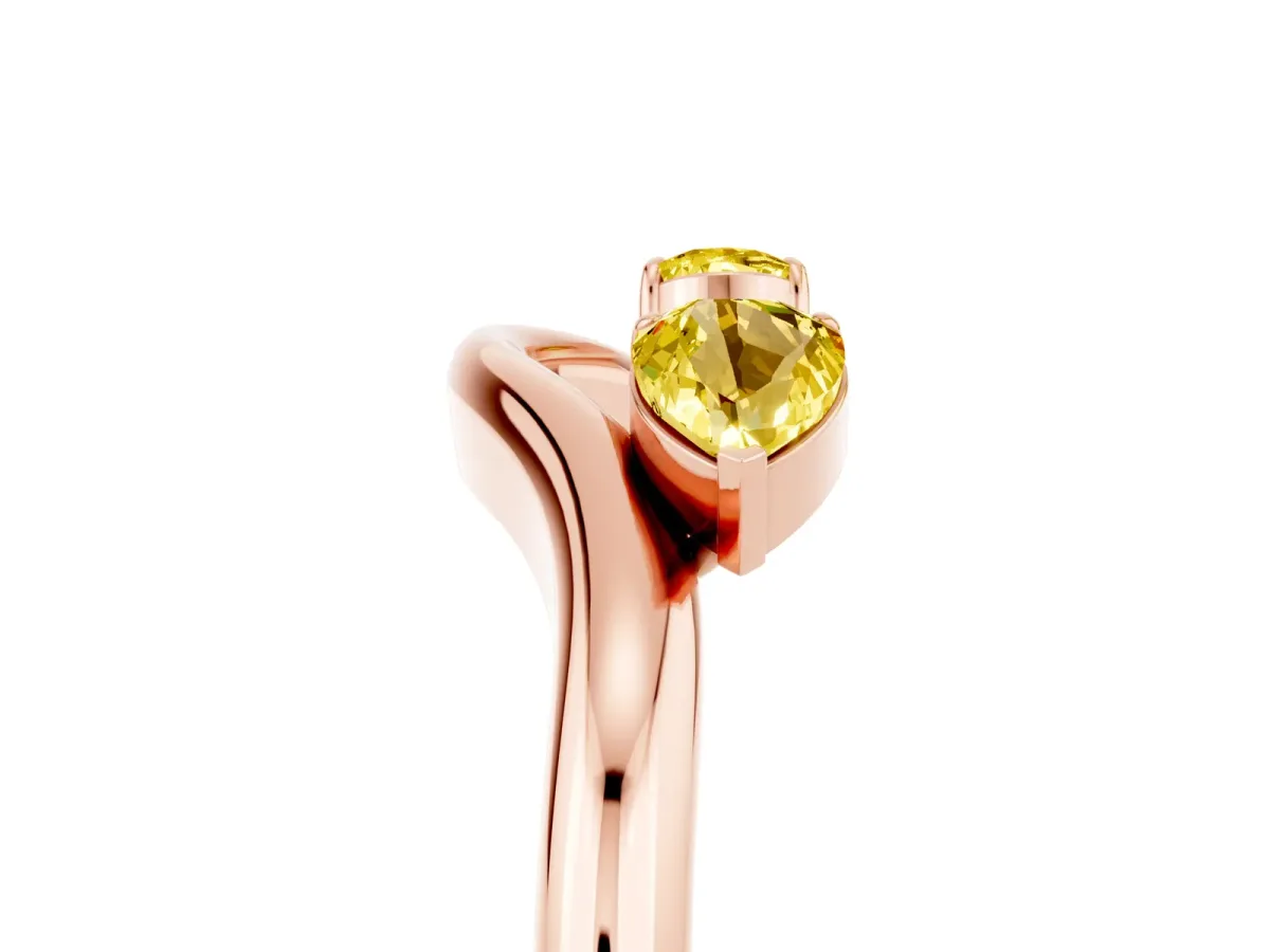 Pear Cut Yellow Sapphire Two-Stone Open Band Ring with Prong Setting Rose gold
