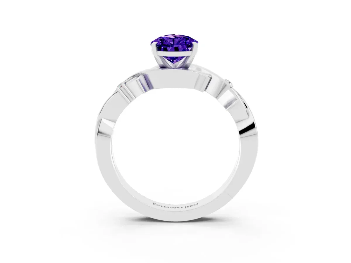Pear Cut Tanzanite Solitaire Ring with Twisted Band and Prong Setting White gold