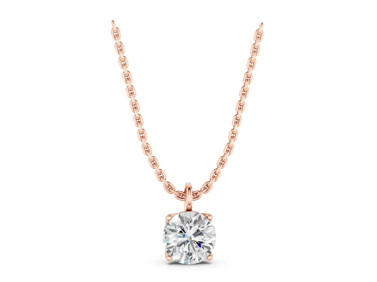 Round Solitaire Pendant with Four-Prong Setting Rose gold