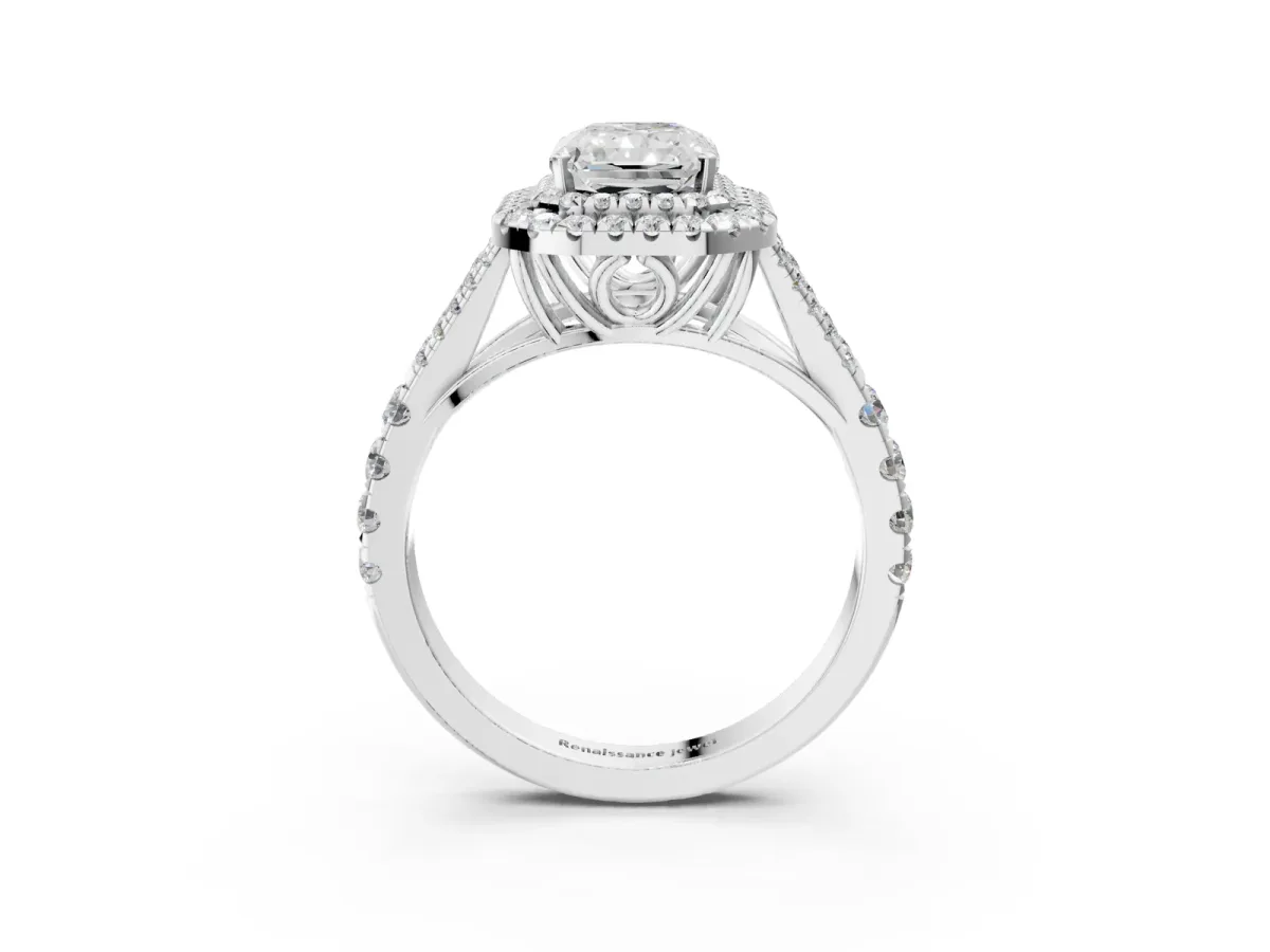Radiant Cut Diamond Pavé Split Shank Double Halo Engagement Ring Platinum