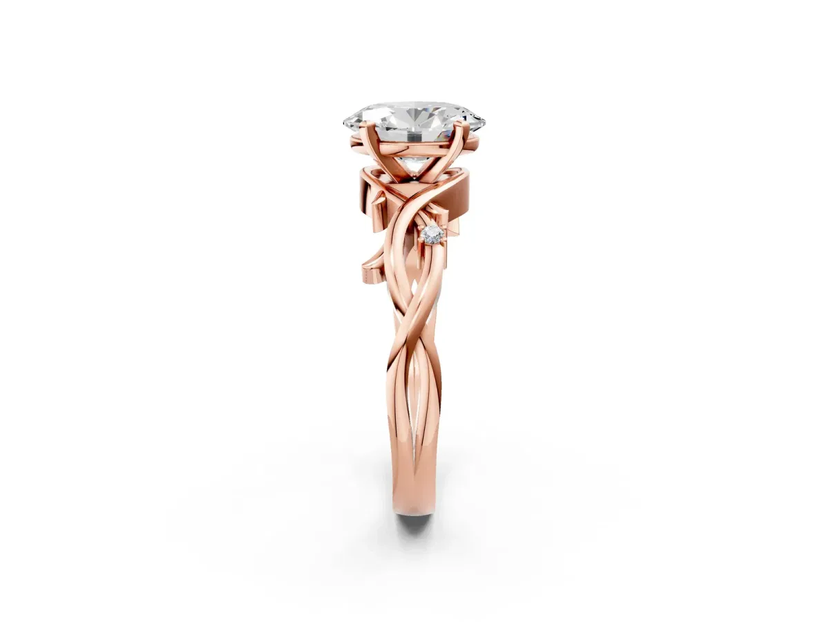 Oval Cut Diamond Solitaire Ring with Twisted Band and Prong Setting Rose gold