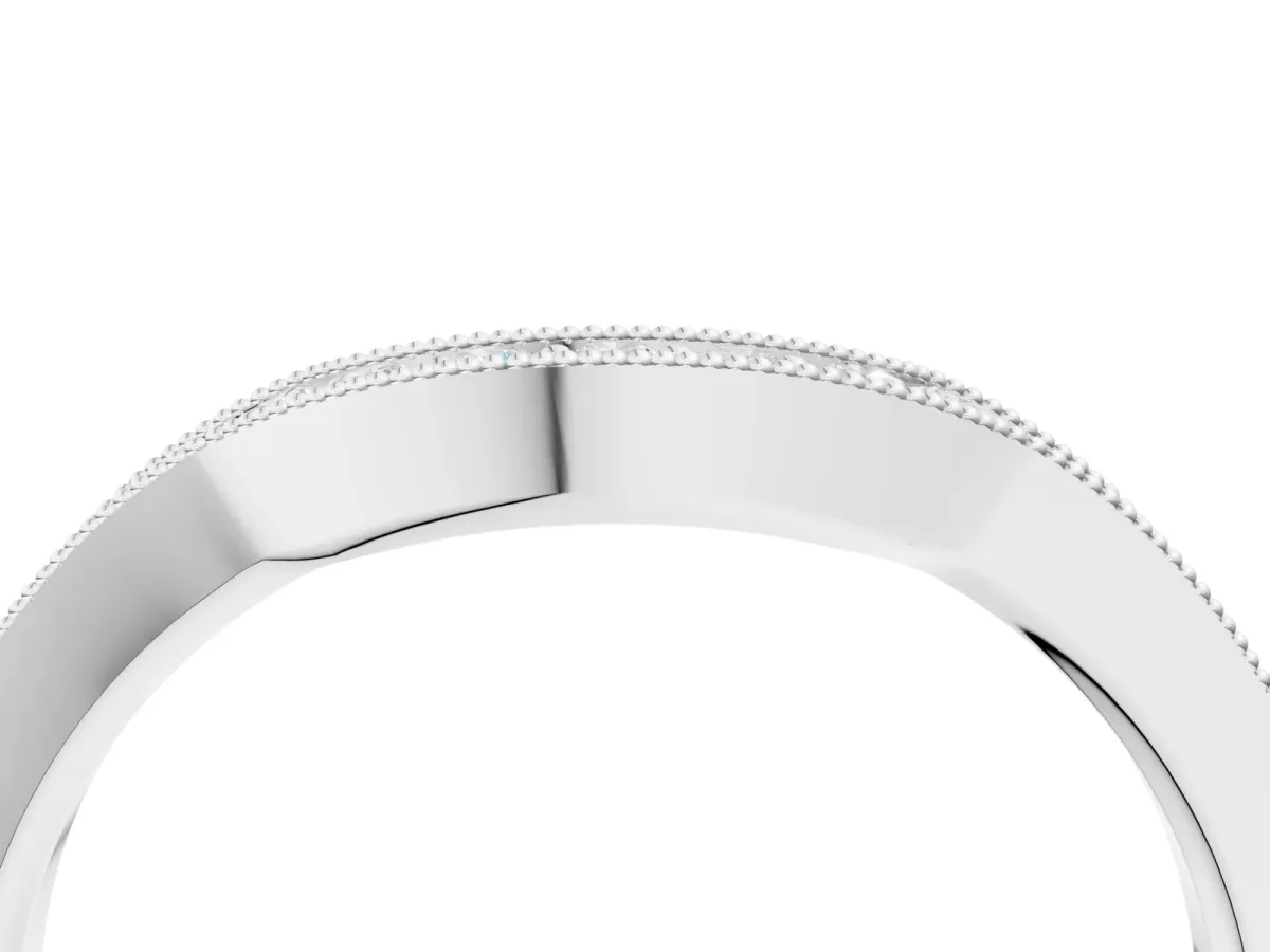 Curved Round Diamond Band with Milgrain Pavé Setting Platinum
