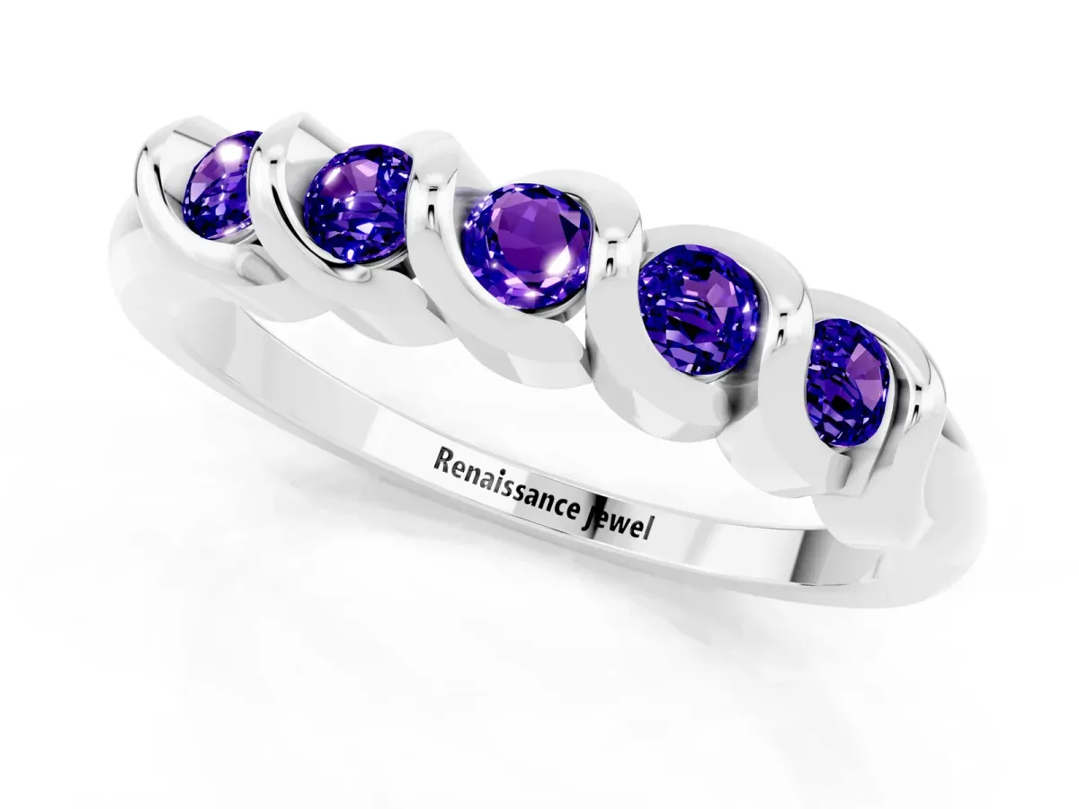 Round Tanzanite Eternity Band with Twist Prong Setting Silver