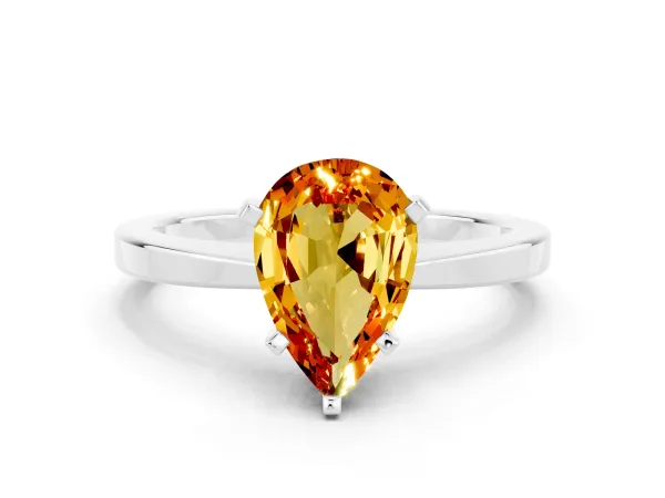 Pear Cut Citrine Solitaire Engagement Ring with Classic Band and Four-Prong Setting Platinum