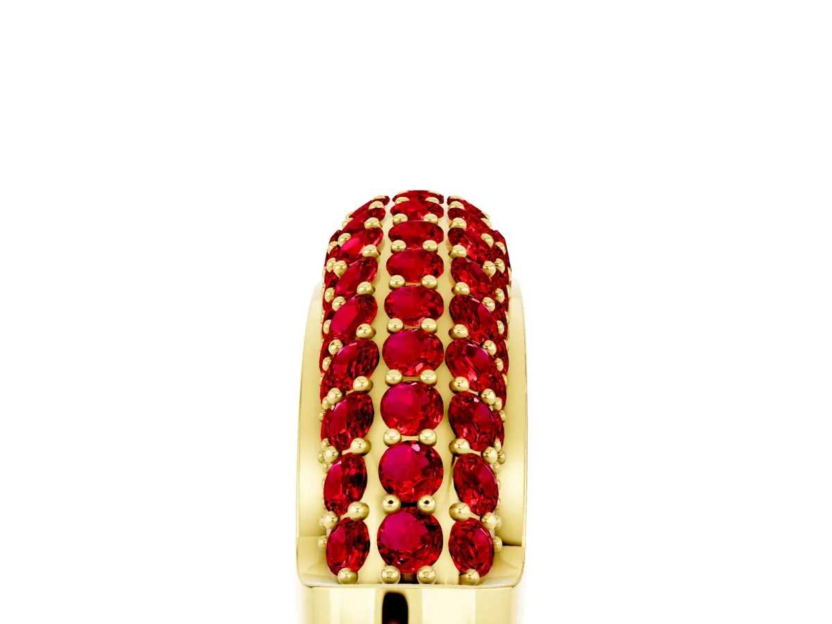 Three-Row Pavé Round Ruby Dome Band Yellow gold