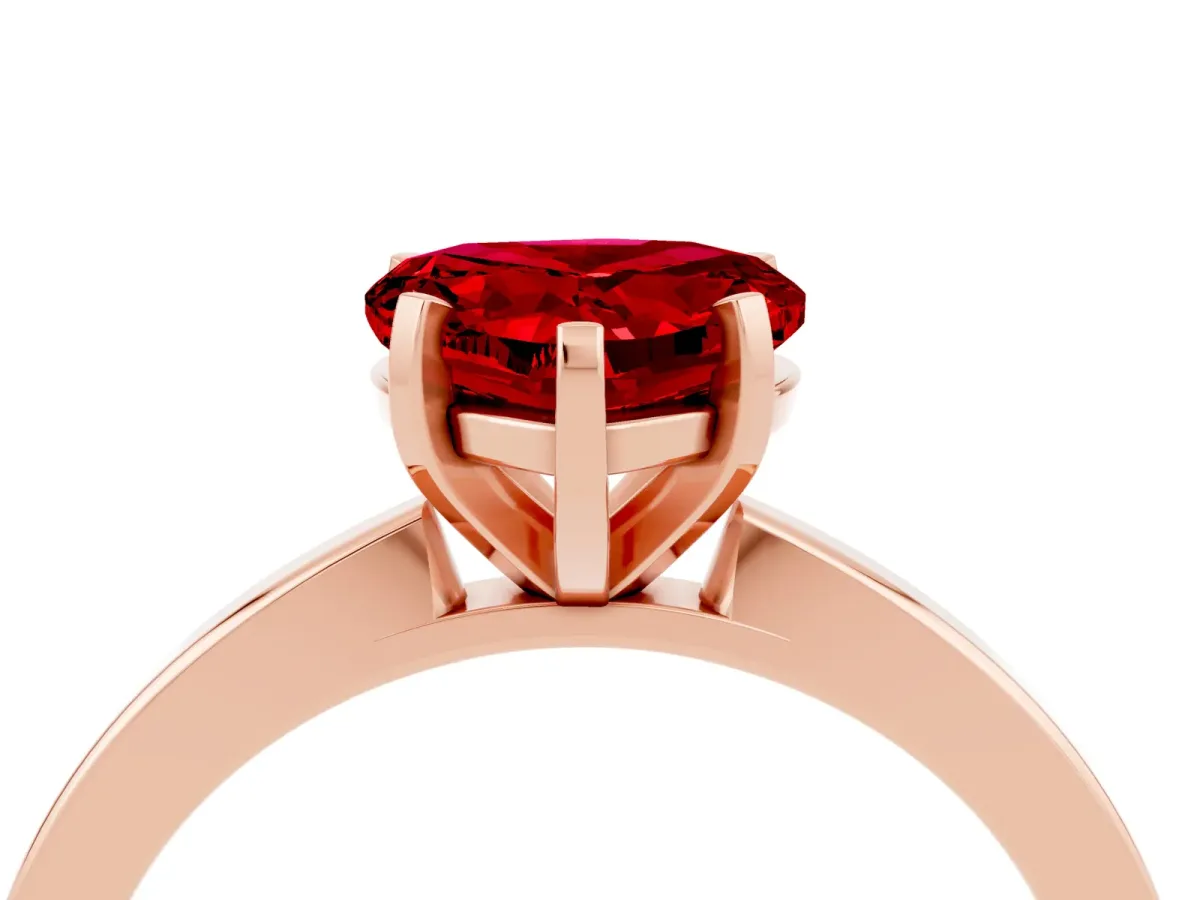 Heart Cut Ruby Solitaire Engagement Ring with Classic Band and Four-Prong Setting Rose gold