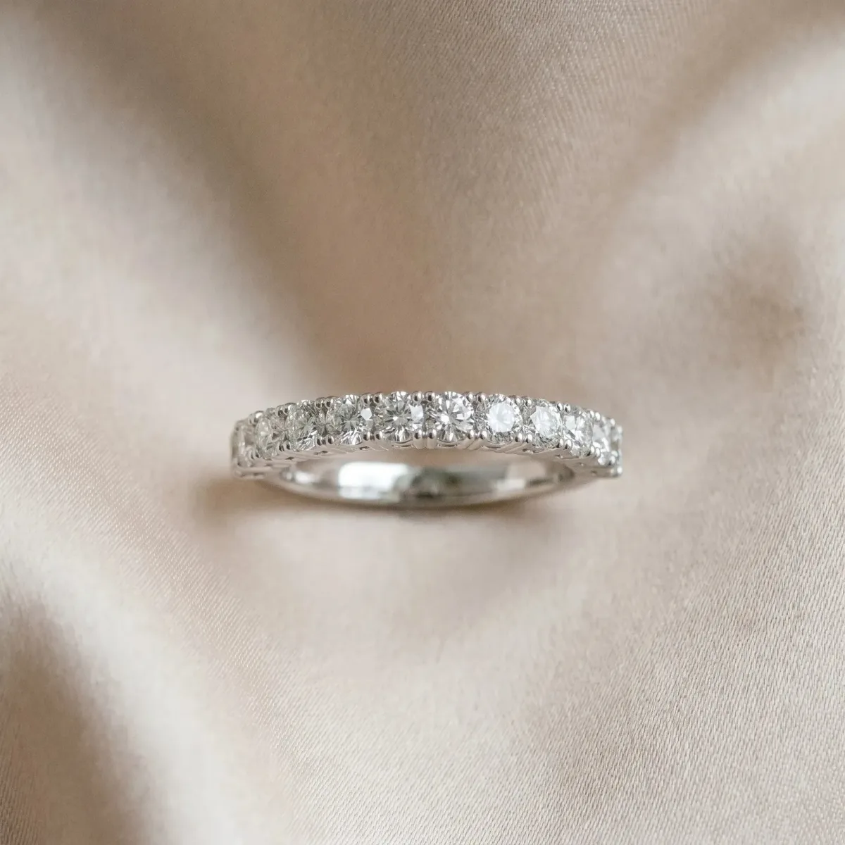 Round Diamond Half-Eternity Band with Shared Prong Setting Silver
