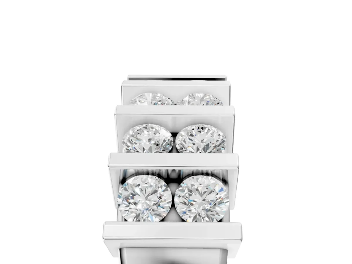 Channel Set Round Diamond Step Band with Bar Prong Setting Silver