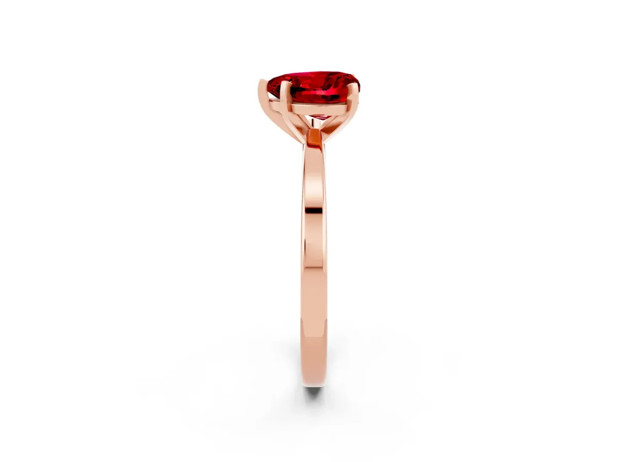 Heart Cut Ruby Solitaire Engagement Ring with Classic Band and Four-Prong Setting Rose gold