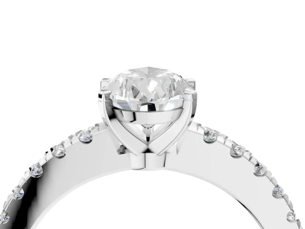 Pear Cut Solitaire Diamond with Pavé Band and Four-Prong Setting Silver