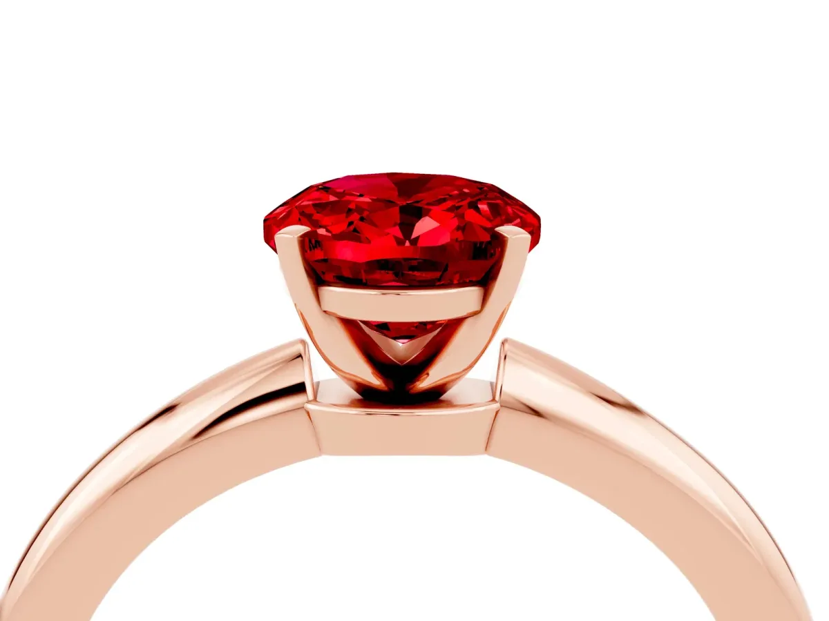 Oval Cut Ruby Solitaire Ring with Six-Prong Setting and Classic Band Rose gold