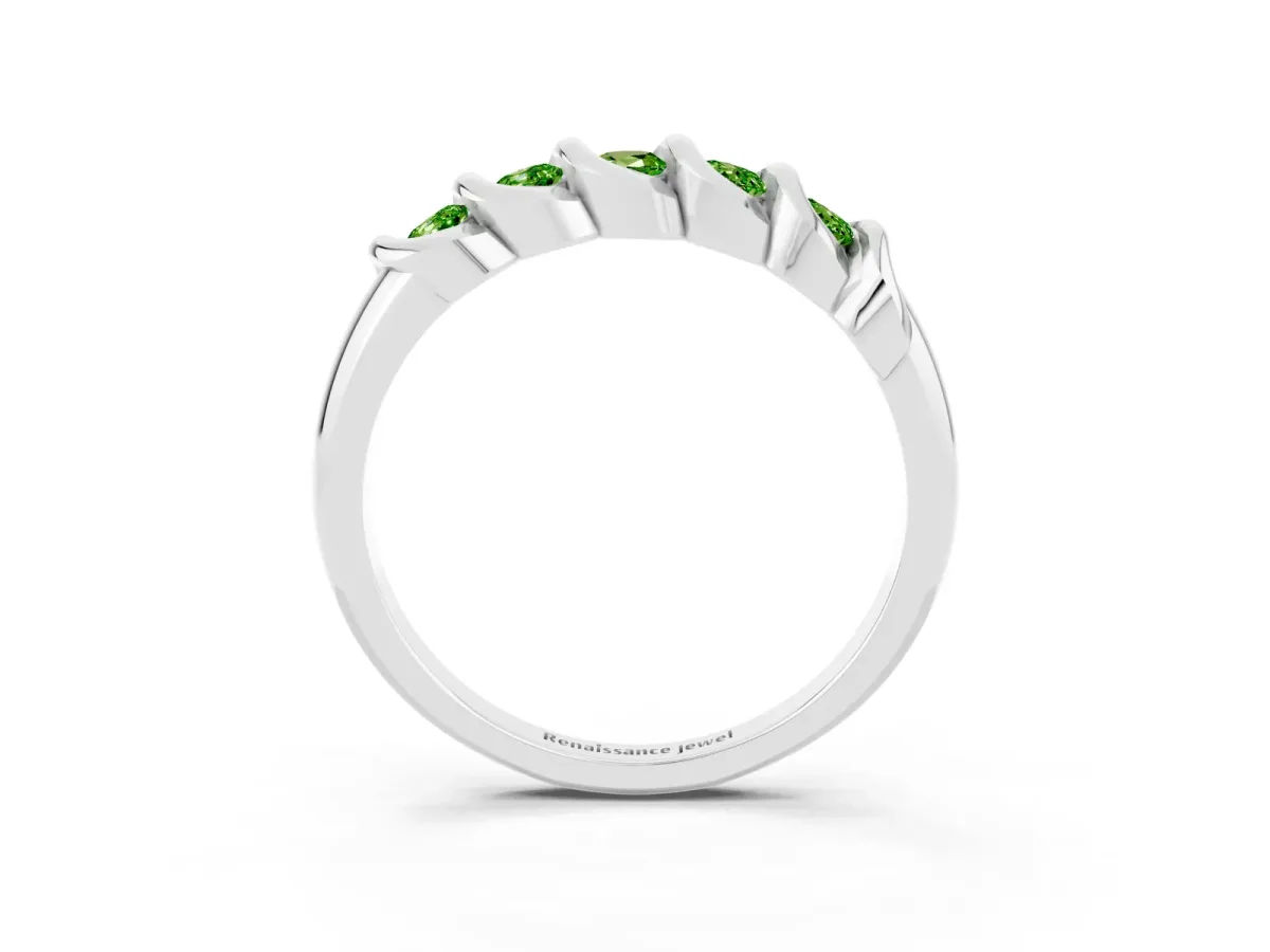 Round Peridot Eternity Band with Twist Prong Setting Silver