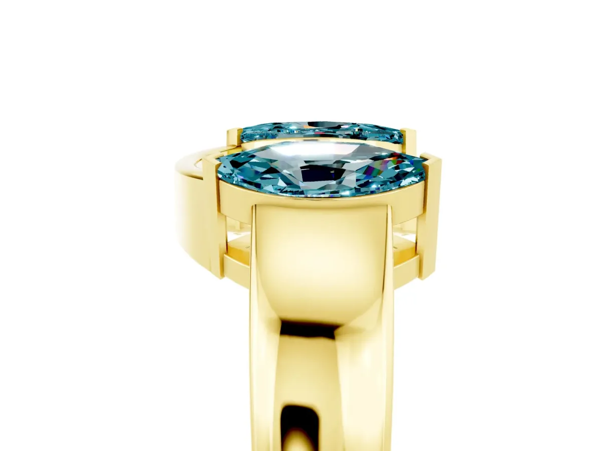 Marquise Blue Topaz Open Band Ring with Tension Setting Yellow gold