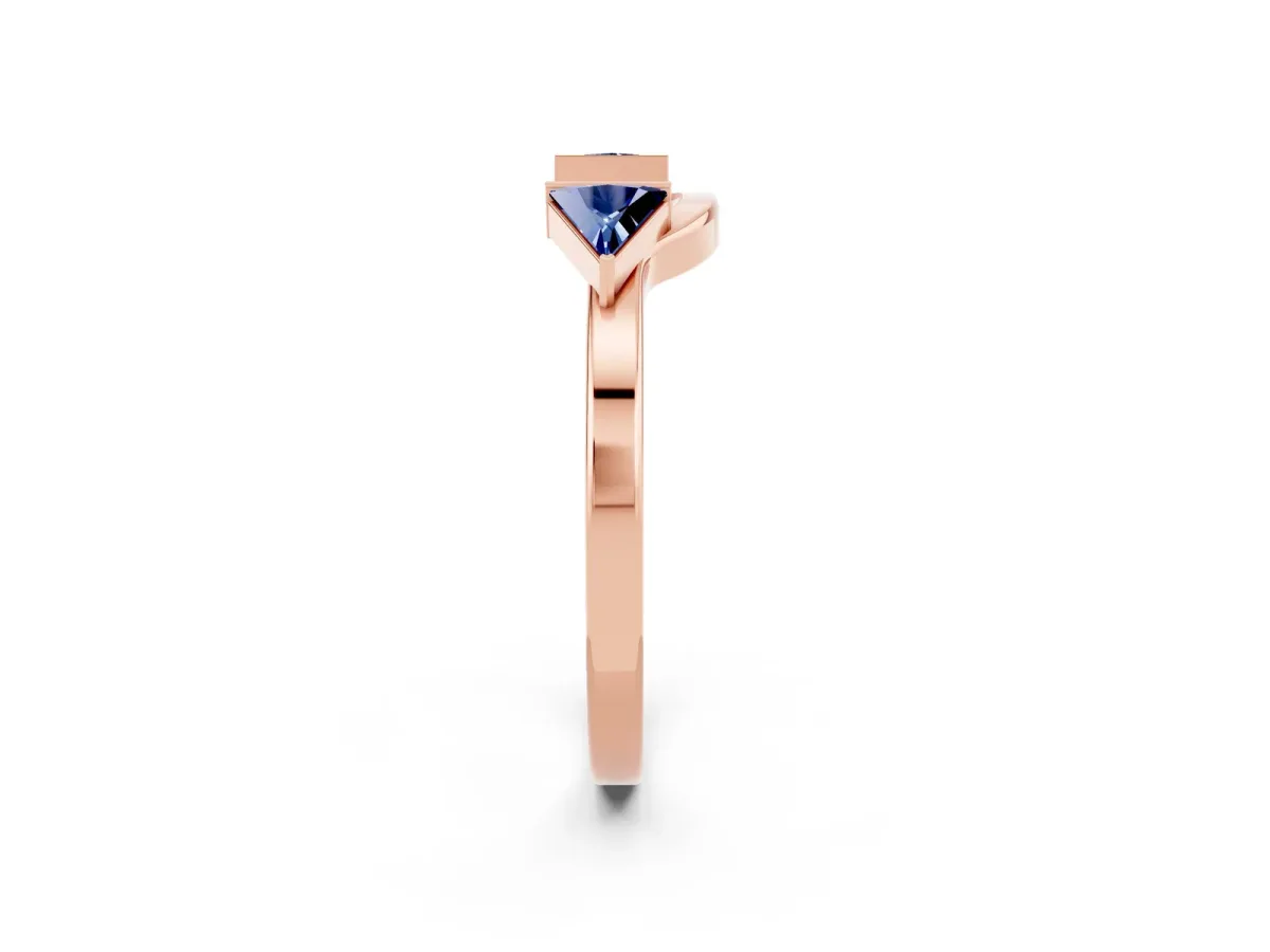 Trillion Blue Sapphire Open Band Ring with Bezel Setting Rose gold