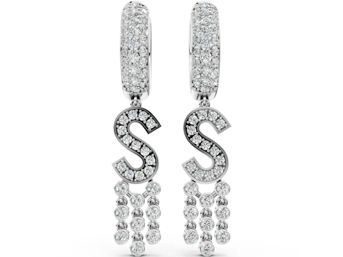 Round Diamond Initial S Huggie Hoop Earrings Silver