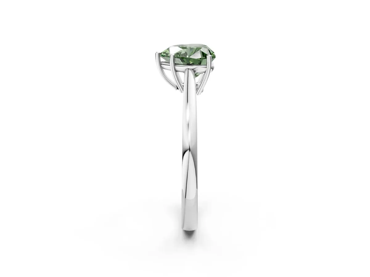 Fancy Green Heart Cut Solitaire Diamond Ring with Split Shank and Four-Prong Setting Platinum