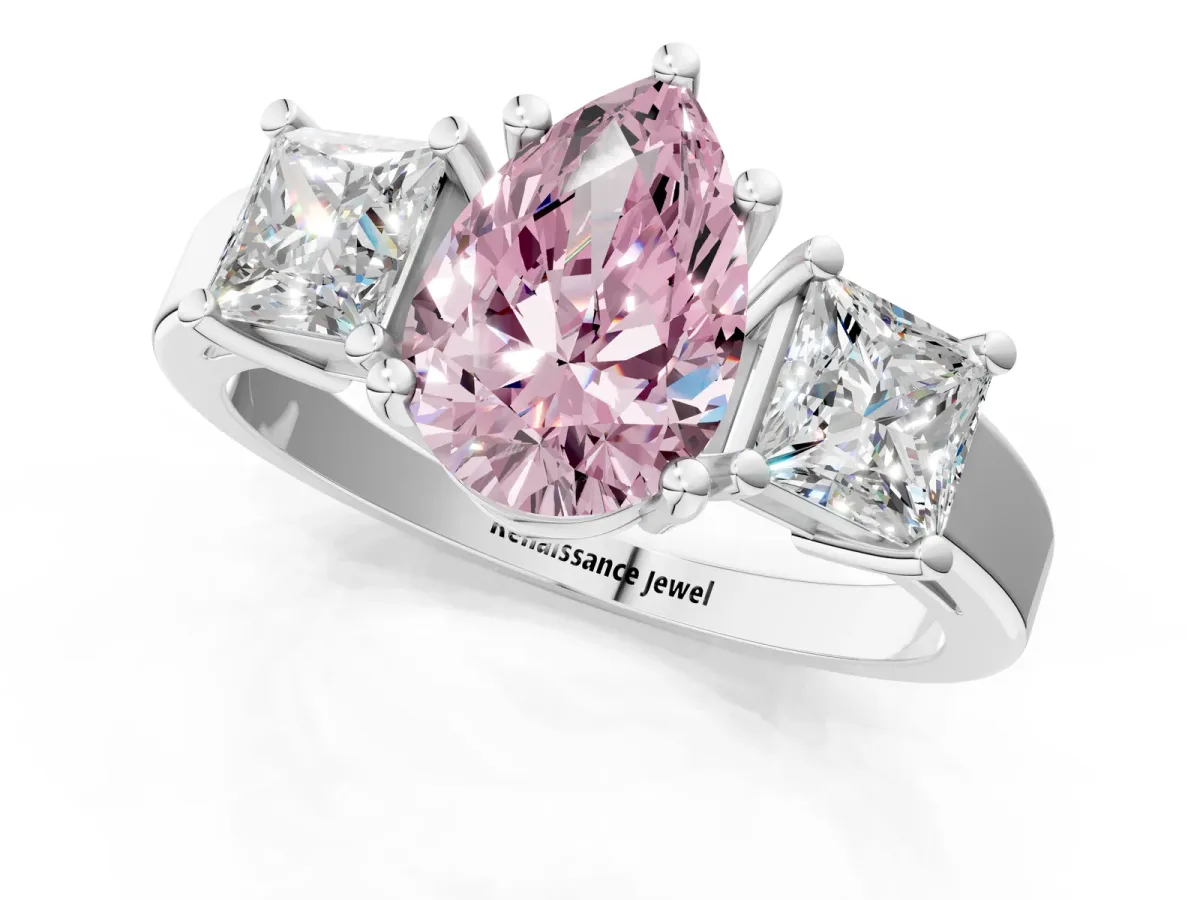 Fancy Pink Three-Stone Pear Cut Cut Solitaire Ring with Prong Setting White gold