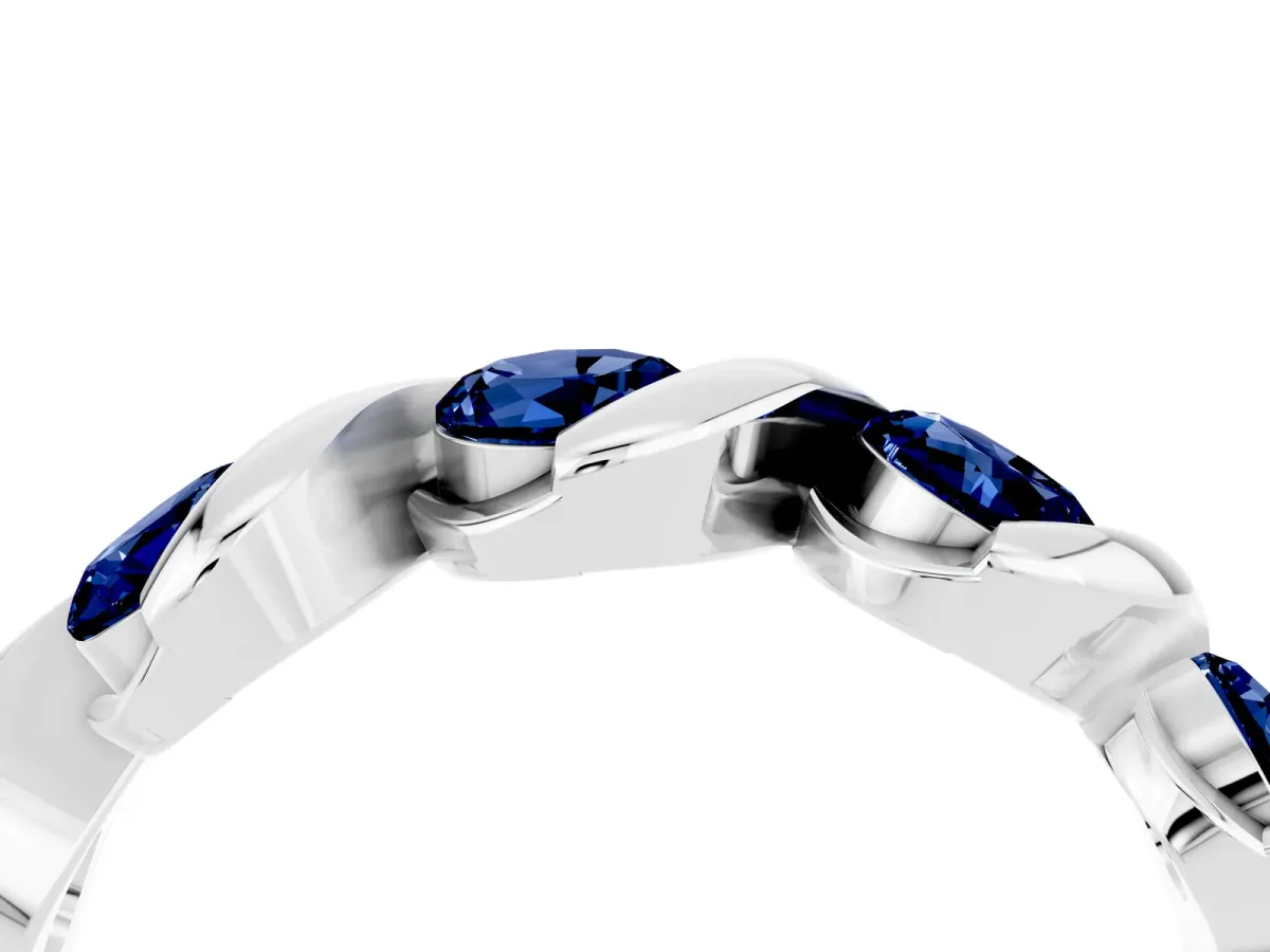 Round Blue Sapphire Wave Band with Channel Setting and Shared Prongs White gold