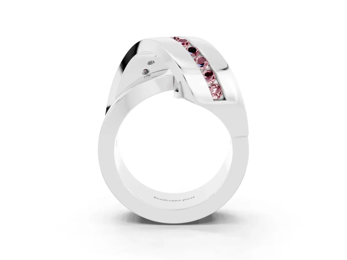 Pavé Round Morganite Crossover Band with Channel Setting Platinum
