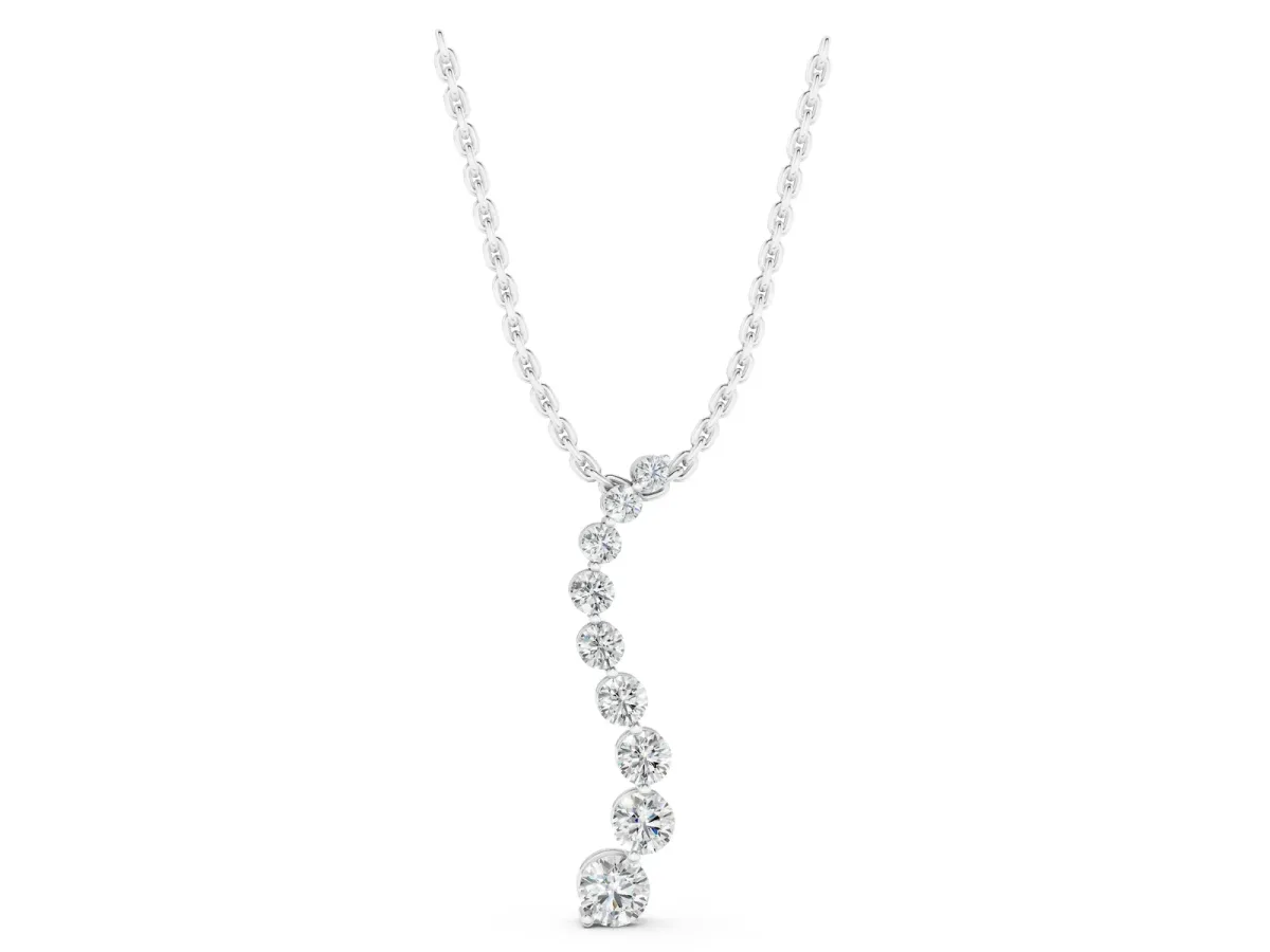Round Diamond Graduated Prong Set Pendant Silver