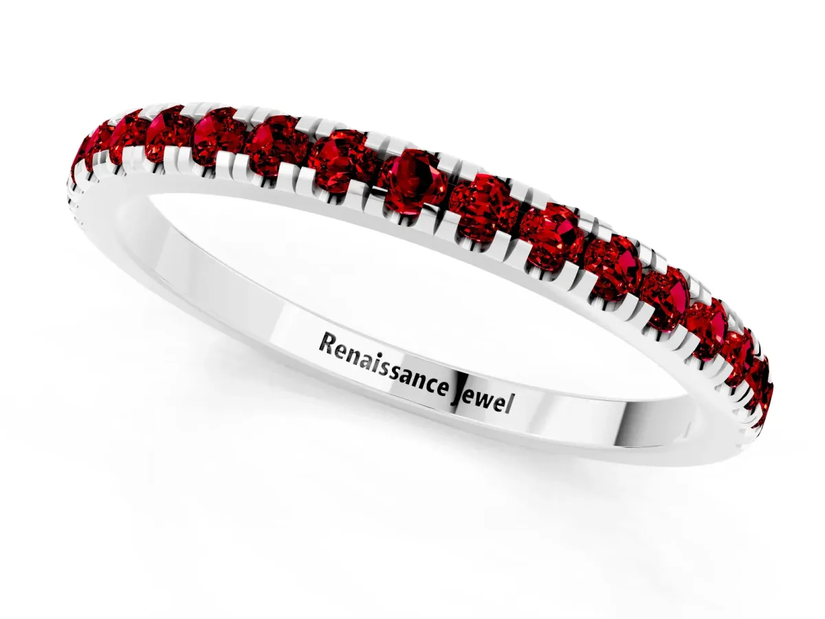 Pavé Round Ruby Half Eternity Band with Shared Prong Setting Platinum