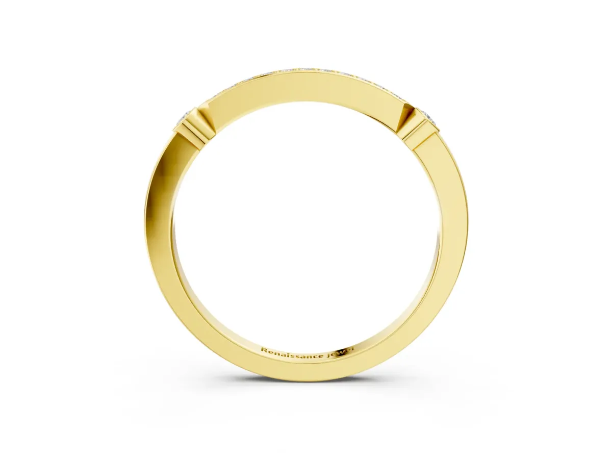 Pavé Round Diamond Bar Station Ring with Channel Setting Yellow gold