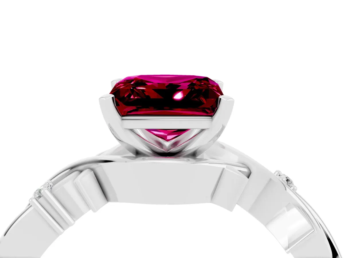 Princess Cut Garnet Solitaire Ring with Twisted Band and Prong Setting White gold