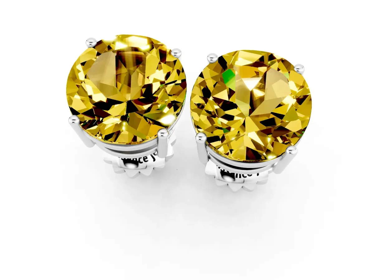Round Cut Yellow Sapphire Stud Earrings Silver