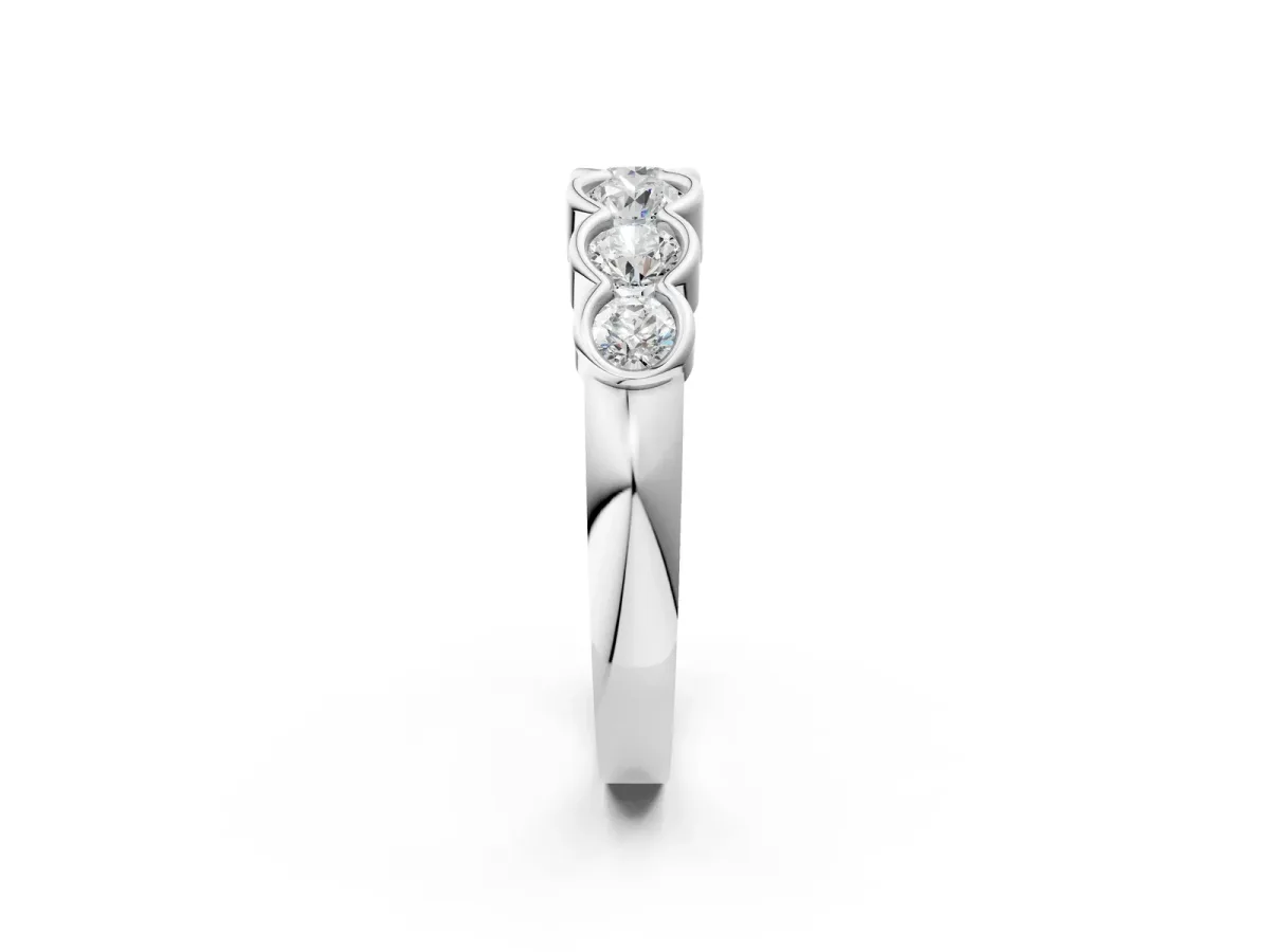 Round Diamond Scalloped Bezel Set Eternity Band Silver