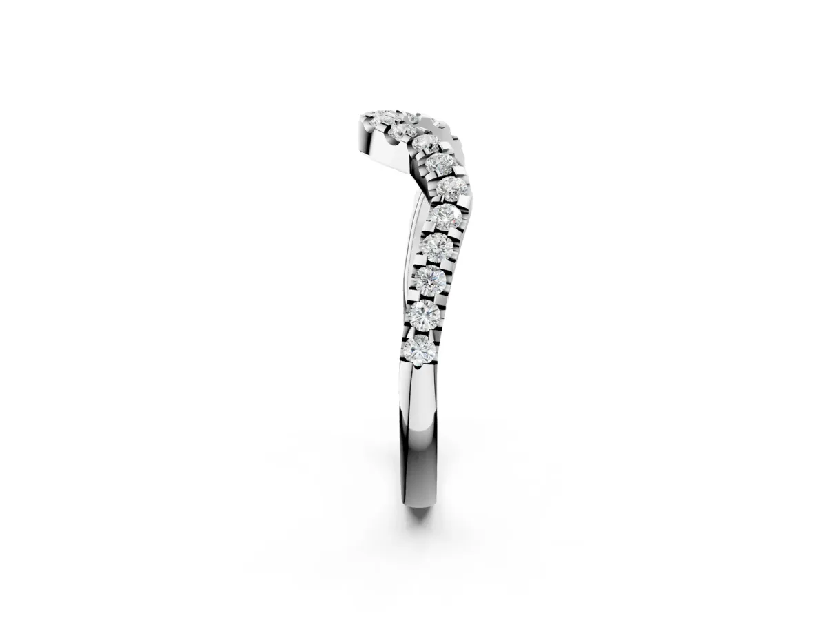 Round Diamond Pavé Chevron Wedding Band with Prong Setting Silver