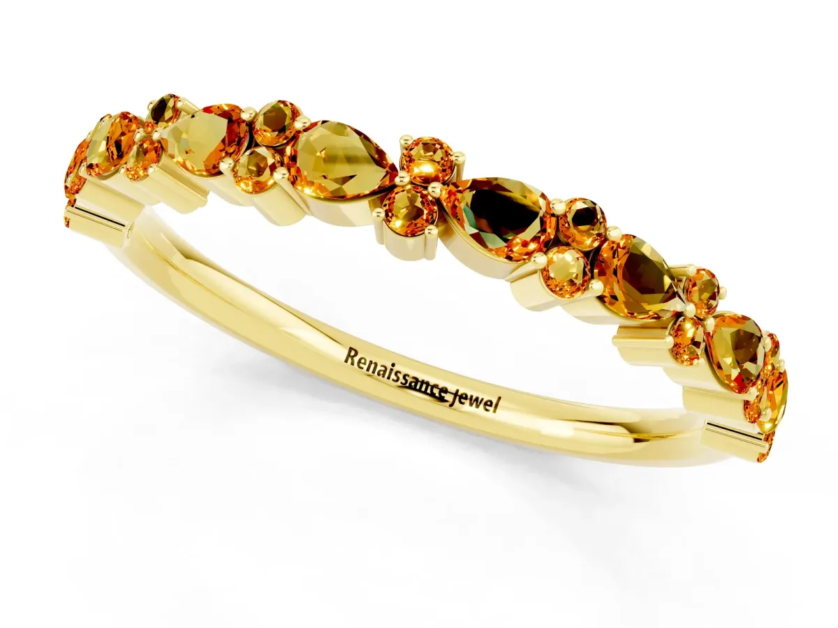 Pear and Round Citrine Wedding Band Yellow gold