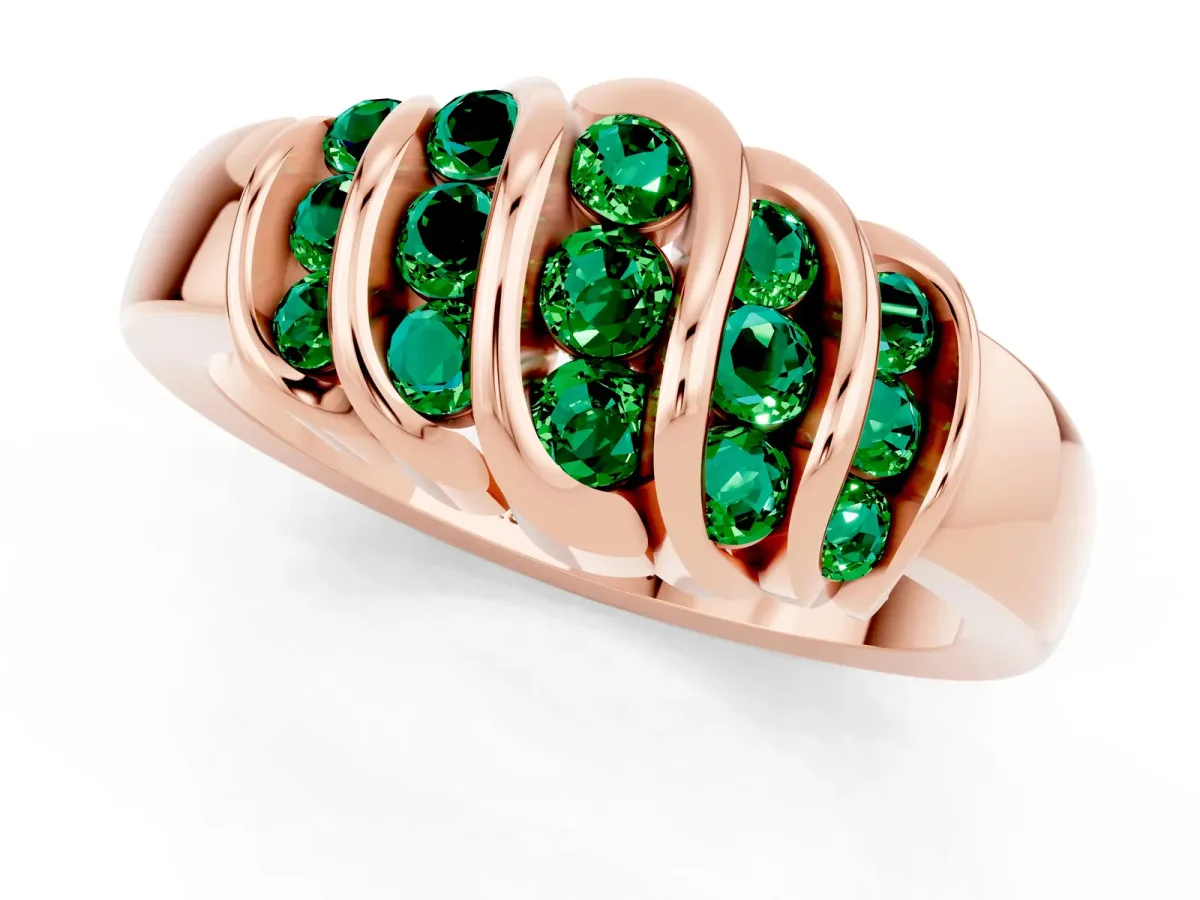 Round Emerald Multi-Row Crossover Band Rose gold