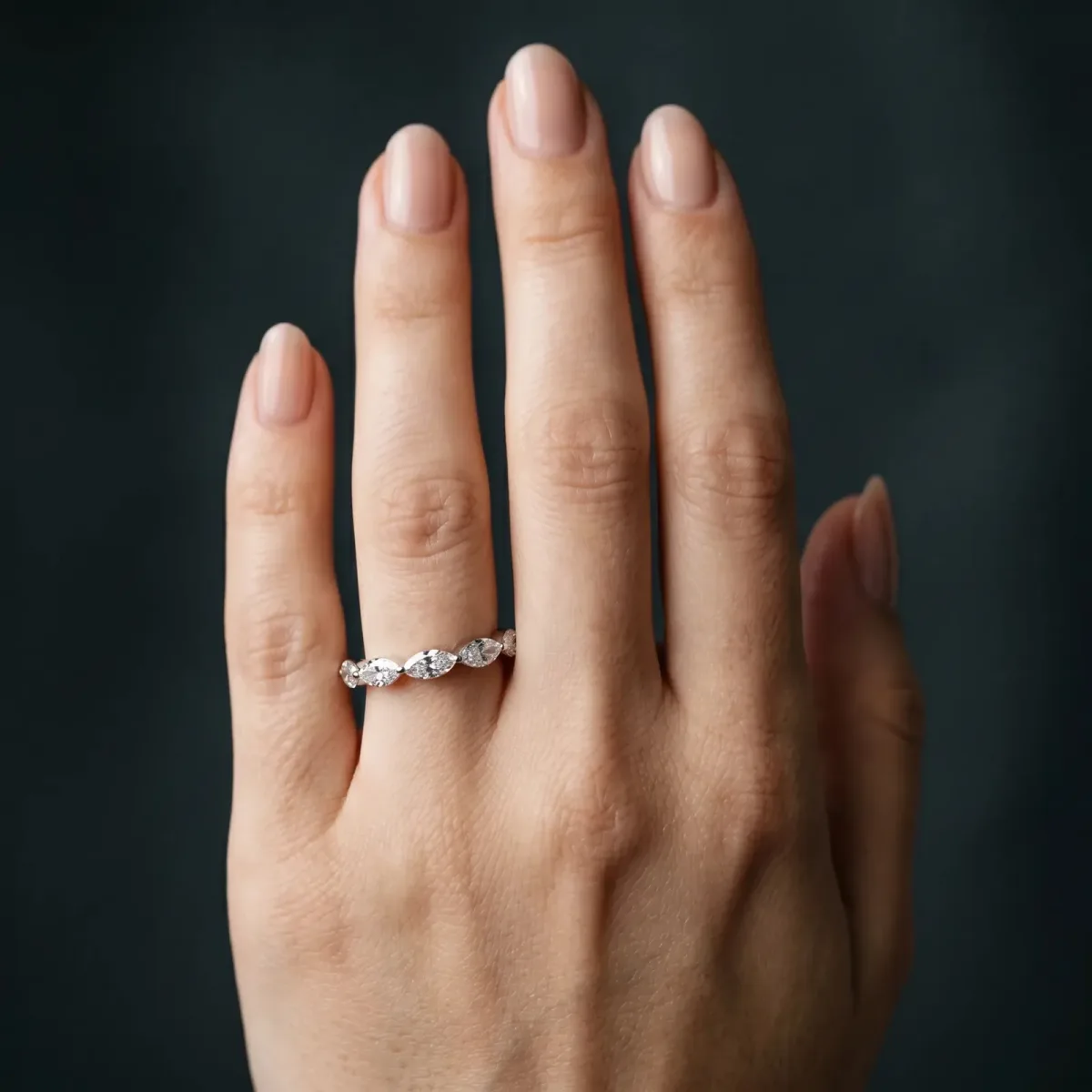 Marquise Diamond Half Eternity Band with Prong Setting White gold