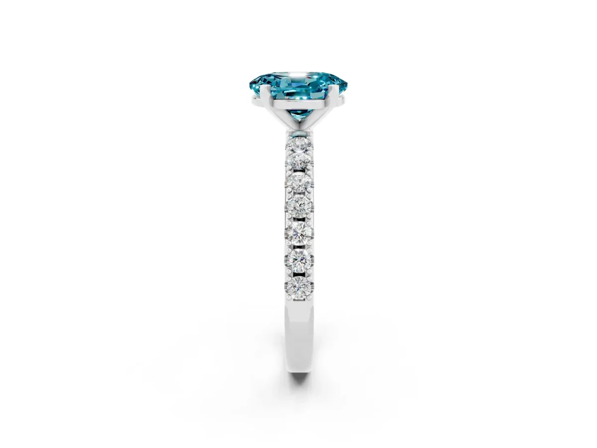 Oval Cut Blue Topaz Solitaire Pavé Band with Four-Prong Setting Silver